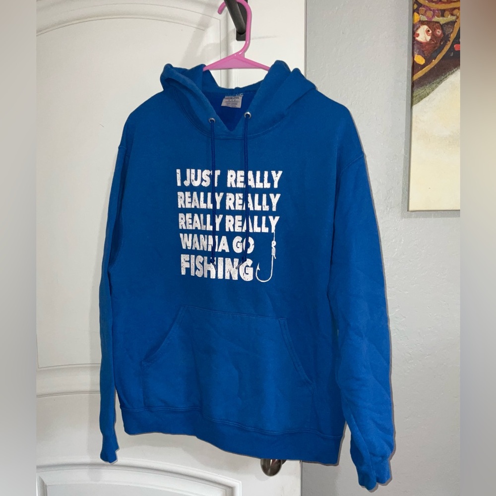 Jerzees Royal Blue Fishing Hoodie size M